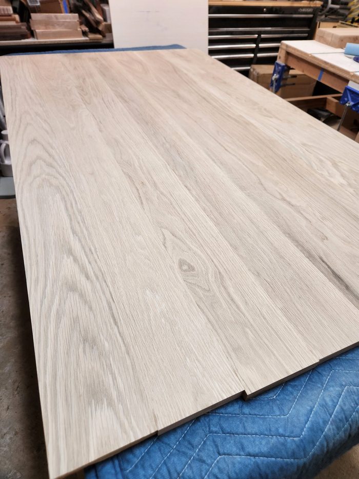 Sanding the assembled tabletop